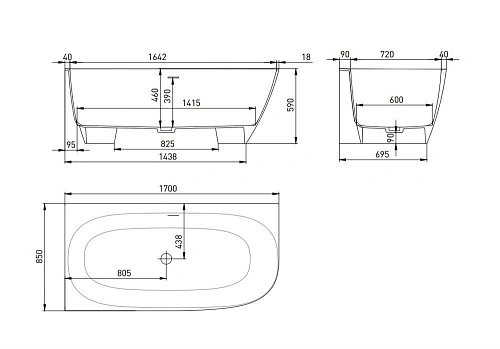 Ванна из искусственного камня Salini SOFIA CORNER L 170x85 102515GN Left угловая Ванна из искусственного камня Salini SOFIA CORNER L 170x85 102515GN Left угловая