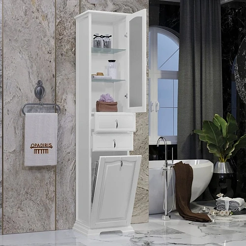 Шкаф-пенал Opadiris Риспекто 40, с бельевой корзиной, белый матовый, левый, вар. 2 00-00005838 Шкаф-пенал Opadiris Риспекто 40, с бельевой корзиной, белый матовый, левый, вар. 2 00-00005838