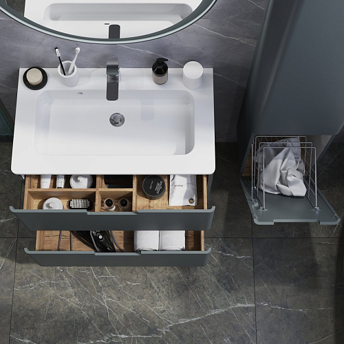 Шкаф-пенал BRIZ Прато 35 см 240 04-06к35-00 02 ГР, темно-серый матовый с корзиной для белья Шкаф-пенал BRIZ Прато 35 см 240 04-06к35-00 02 ГР, темно-серый матовый с корзиной для белья