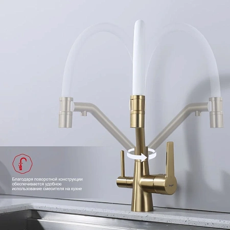 Смеситель для кухни Raglo R80.62.03 с гибким изливом с подключением к фильтру, золотой сатин Смеситель для кухни Raglo R80.62.03 с гибким изливом с подключением к фильтру, золотой сатин