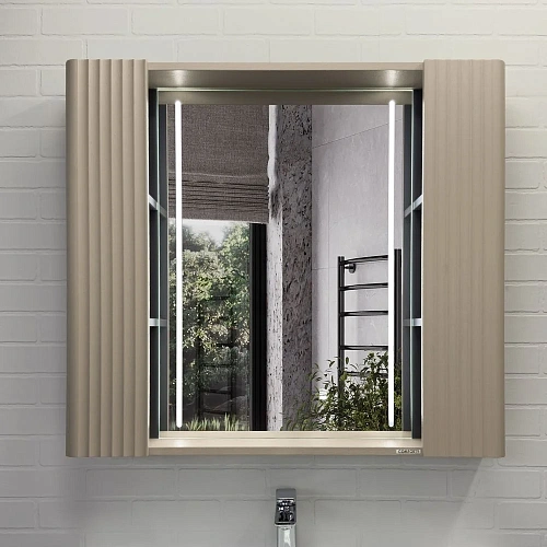 Зеркальный шкаф Comforty Ангара-90 00-00019940 дуб латте с LED подсветкой и антизапотеванием Зеркальный шкаф Comforty Ангара-90 00-00019940 дуб латте с LED подсветкой и антизапотеванием