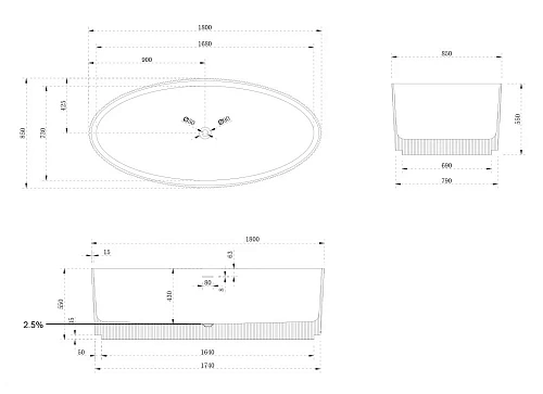 Ванна отдельностоящая ABBER AS9627 180x85 универсальная, белая матовая, искусственный камень Ванна отдельностоящая ABBER AS9627 180x85 универсальная, белая матовая, искусственный камень