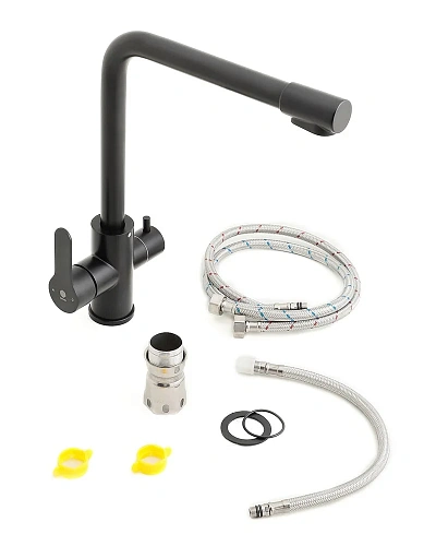 Смеситель для кухни Orange Steel M99-008b с каналом питьевой воды, матовый черный Смеситель для кухни Orange Steel M99-008b с каналом питьевой воды, матовый черный