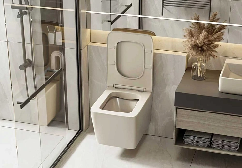 Унитаз подвесной ABBER Rechteck AC1201MBE светло-бежевый матовый, безободковый Унитаз подвесной ABBER Rechteck AC1201MBE светло-бежевый матовый, безободковый