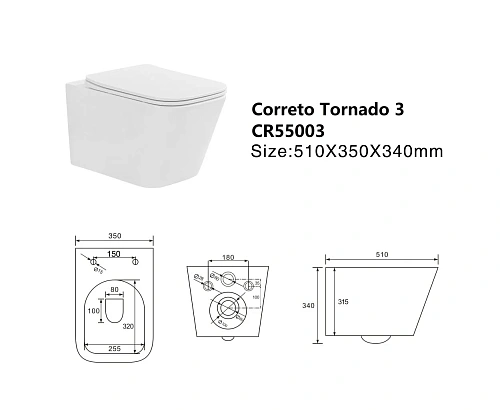 Унитаз подвесной Taliente Correto Tornado 3, белый, с крышкой микролифт CR55003 Унитаз подвесной Taliente Correto Tornado 3, белый, с крышкой микролифт CR55003