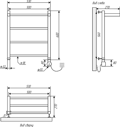 Полотенцесушитель электрический EWRIKA Сафо FP 60х50 R, белый 537301 Полотенцесушитель электрический EWRIKA Сафо FP 60х50 R, белый 537301