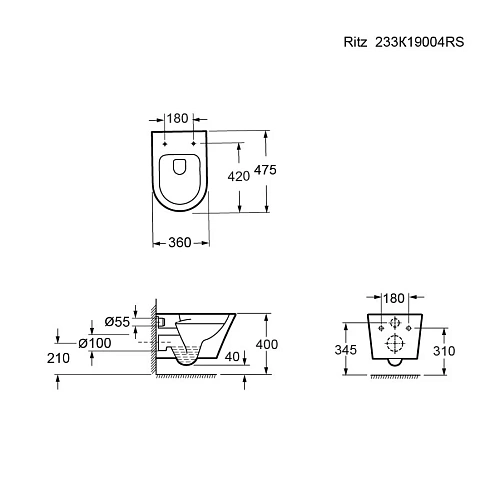 Унитаз подвесной Ambassador Ritz 233K19004RS (475x360x350) безободковый с сиденьем Унитаз подвесной Ambassador Ritz 233K19004RS (475x360x350) безободковый с сиденьем