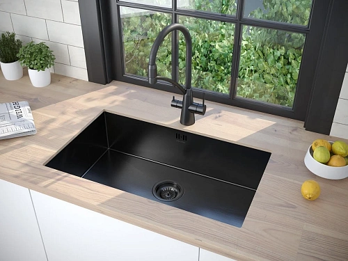 Кухонная мойка Paulmark GERBERG 74 UNI, PM257444-GM, вороненая сталь, 740х440мм Кухонная мойка Paulmark GERBERG 74 UNI, PM257444-GM, вороненая сталь, 740х440мм