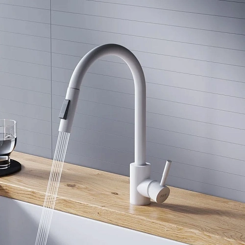 Смеситель для кухни Dorff Logic D3007533 с вытягивающимся изливом, белый Смеситель для кухни Dorff Logic D3007533 с вытягивающимся изливом, белый