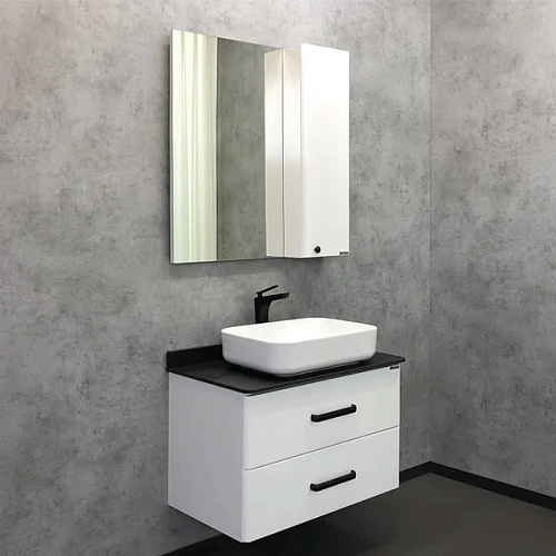 Тумба с раковиной Comforty Амстердам-75 00-00004668 белая с черной матовой столешницей и раковиной Comforty T-Y9378 Тумба с раковиной Comforty Амстердам-75 00-00004668 белая с черной матовой столешницей и раковиной Comforty T-Y9378