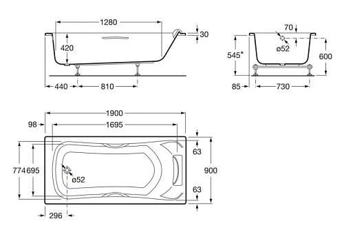 Акриловая ванна Roca BeCool248014001 с отверстиями под ручки 190x90 см Акриловая ванна Roca BeCool248014001 с отверстиями под ручки 190x90 см