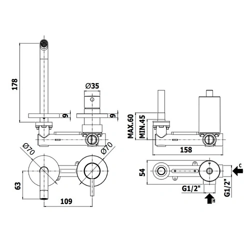 Смеситель для раковины Paffoni Light LIG105NO черный матовый Смеситель для раковины Paffoni Light LIG105NO черный матовый