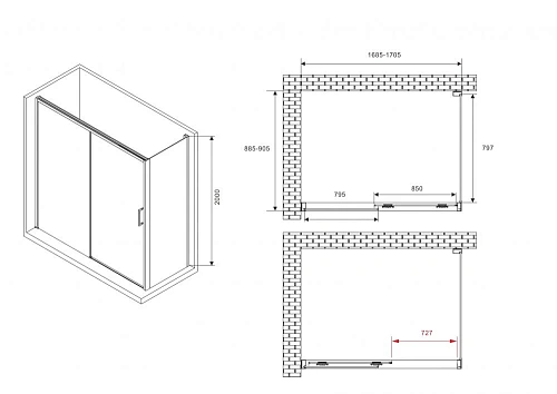 Душевой уголок ABBER Komfort AG93170-S92 170x90 см универсальный, профиль хром, стекло прозрачное Душевой уголок ABBER Komfort AG93170-S92 170x90 см универсальный, профиль хром, стекло прозрачное