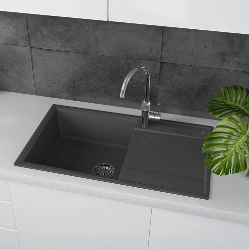 Кухонная мойка Lemark IMANDRA 840 врезная из кварцгранита, с крылом, серый шелк 9910035 Кухонная мойка Lemark IMANDRA 840 врезная из кварцгранита, с крылом, серый шелк 9910035