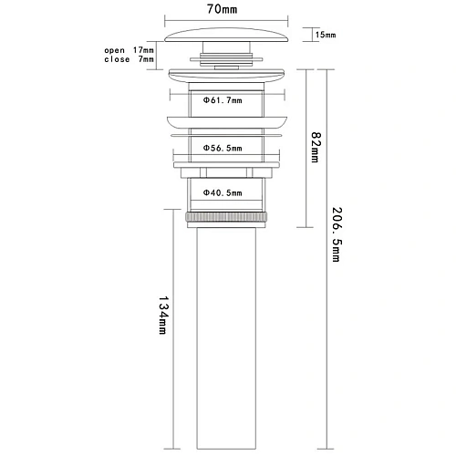 Донный клапан AQUAme AQM7002-0MDG без перелива, керамическая накладка, цвет темно-серый матовый Донный клапан AQUAme AQM7002-0MDG без перелива, керамическая накладка, цвет темно-серый матовый