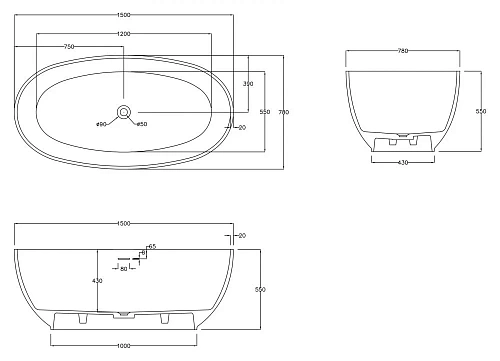 Ванна отдельностоящая ABBER AS9641-1.5 150x78 универсальная, белая матовая, искусственный камень Ванна отдельностоящая ABBER AS9641-1.5 150x78 универсальная, белая матовая, искусственный камень