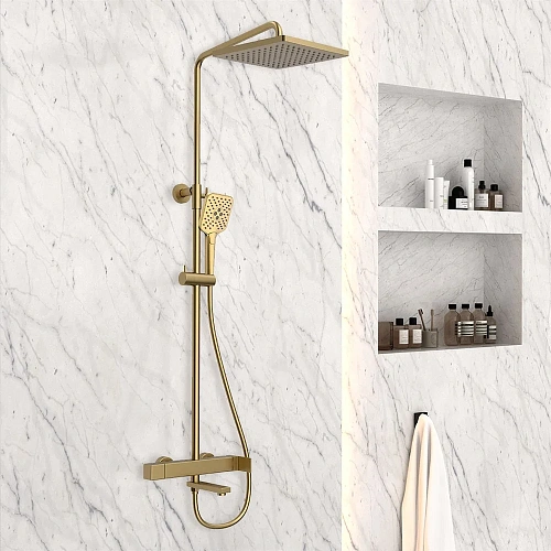 Душевая система Vincea Cube VSFS-1C1BG с изливом, брашированное золото Душевая система Vincea Cube VSFS-1C1BG с изливом, брашированное золото