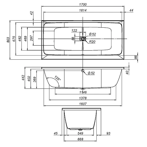 Акриловая ванна AM.PM Func W84A-170-080W-A 170х80 Акриловая ванна AM.PM Func W84A-170-080W-A 170х80
