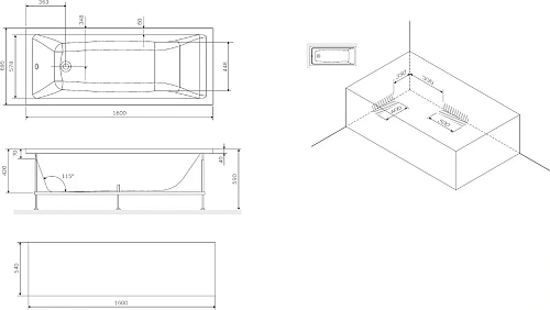 Акриловая ванна STWORKI Карлстад 160x70, с каркасом и сливом-переливом 563270 Акриловая ванна STWORKI Карлстад 160x70, с каркасом и сливом-переливом 563270
