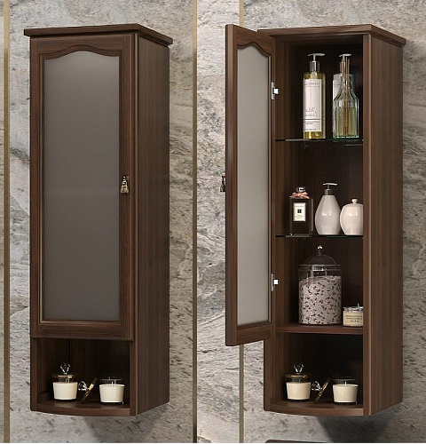 Шкаф Opadiris Риспекто подвесной, одностворчатый, орех антикварный, левый, с матовым стеклом 00-00006081 Шкаф Opadiris Риспекто подвесной, одностворчатый, орех антикварный, левый, с матовым стеклом 00-00006081