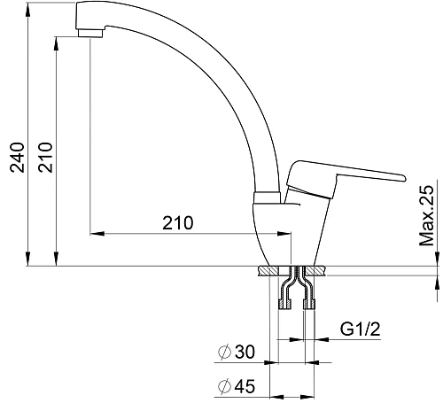 Смеситель для кухни Granula 2024, АЛЮМИНИУМ Смеситель для кухни Granula 2024, АЛЮМИНИУМ