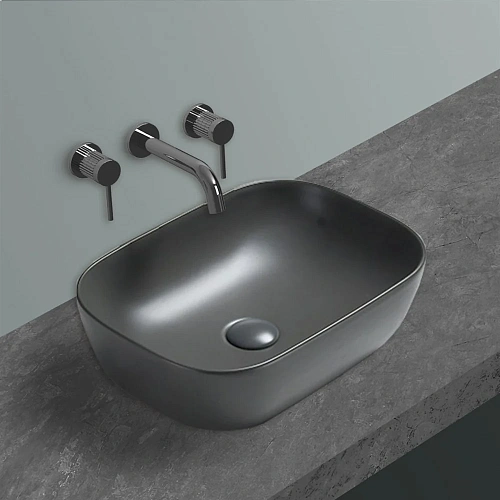 Раковина Vincea VBS-102MA, 455x325x135 керамическая, накладная, цвет антрацит матовый Раковина Vincea VBS-102MA, 455x325x135 керамическая, накладная, цвет антрацит матовый
