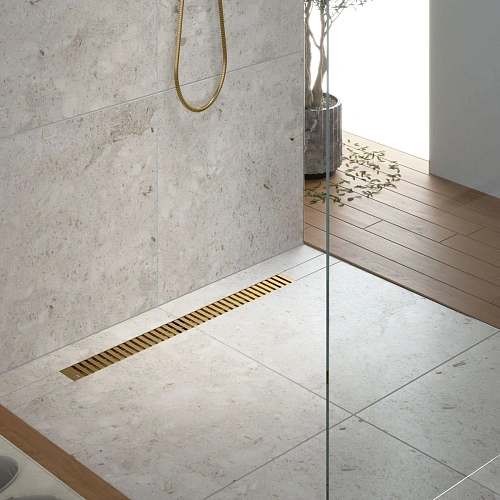 Душевой лоток Timo Drain System 800 с вставкой "lines", Золото матовое Душевой лоток Timo Drain System 800 с вставкой "lines", Золото матовое