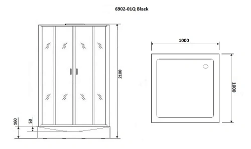 Душевая кабина Niagara Premium NG-6902-01Q BLACK (1000х1000х2100) низкий поддон (16 см) стекло тонированное 69020134QBLACK Душевая кабина Niagara Premium NG-6902-01Q BLACK (1000х1000х2100) низкий поддон (16 см) стекло тонированное 69020134QBLACK