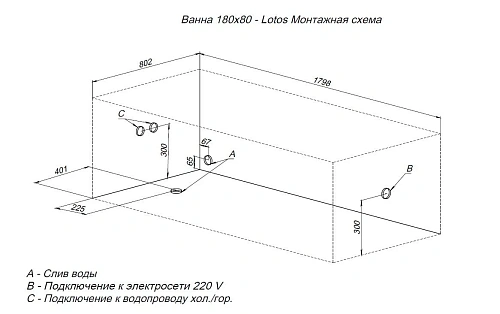 Акриловая ванна Aquanet Lotos 180x80 с каркасом 00332845 Акриловая ванна Aquanet Lotos 180x80 с каркасом 00332845