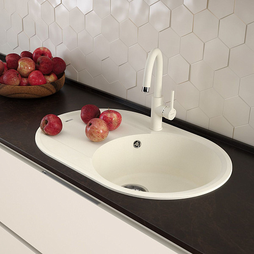 Кухонная мойка Lemark LACHA 760 врезная овальная из кварцгранита, с крылом, шампань 9910060 Кухонная мойка Lemark LACHA 760 врезная овальная из кварцгранита, с крылом, шампань 9910060