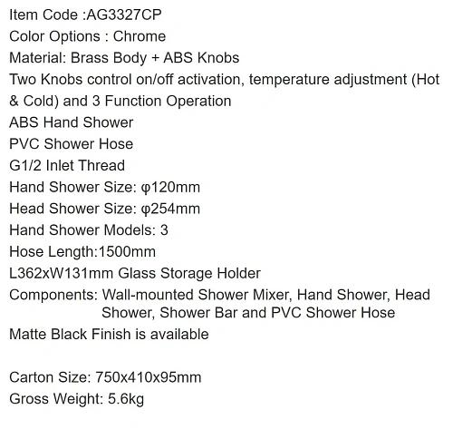 Душевая система ARROW AG3327CP хром Душевая система ARROW AG3327CP хром