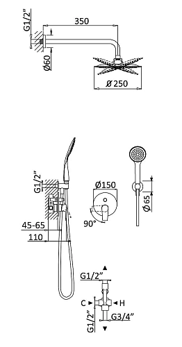 Душевая система CEZARES NAUTIC-DSIP-SS встраиваемая, верхний душ 25 см, верхняя лейка металл, Sunset Душевая система CEZARES NAUTIC-DSIP-SS встраиваемая, верхний душ 25 см, верхняя лейка металл, Sunset