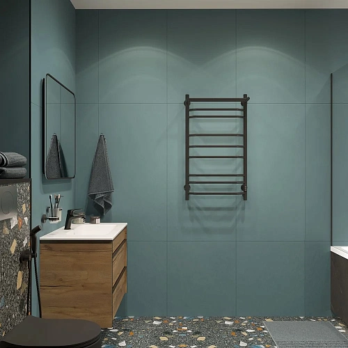 Полотенцесушитель электрический EWRIKA Сафо БР3 100х50, черный, с полкой 582343 Полотенцесушитель электрический EWRIKA Сафо БР3 100х50, черный, с полкой 582343