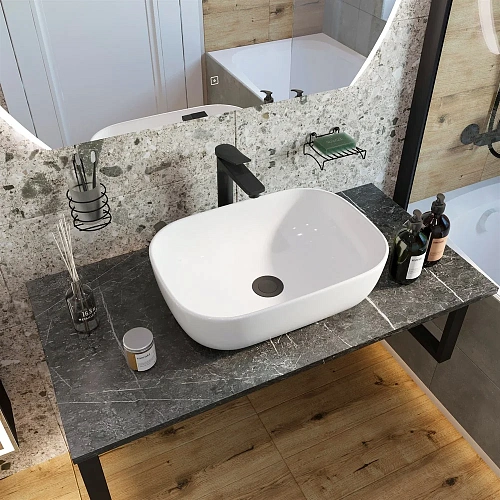 Комплект мебели DIWO Элиста 100 чёрный мрамор, с раковиной Moduo 50 Square 555740 Комплект мебели DIWO Элиста 100 чёрный мрамор, с раковиной Moduo 50 Square 555740