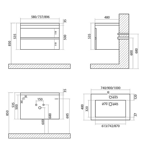 Тумба под раковину ART&MAX FAMILY Family-750-2C-SO-PS подвесная с двумя выкатными ящиками, Pino Sibe Тумба под раковину ART&MAX FAMILY Family-750-2C-SO-PS подвесная с двумя выкатными ящиками, Pino Sibe