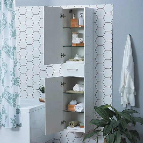 Шкаф-пенал DREJA, 35 см, подвесной/напольный, универсальный, 2 дверцы, 1 ящик, 4 стеклянные полки, б 77.0303W Шкаф-пенал DREJA, 35 см, подвесной/напольный, универсальный, 2 дверцы, 1 ящик, 4 стеклянные полки, б 77.0303W