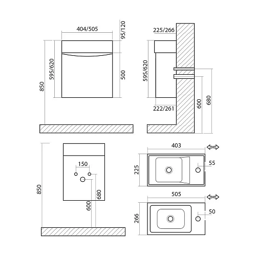 Тумба под раковину ART&MAX LIBERTY Liberty-400-1D-SO-BL-L подвесная с одной распашной дверцей, Bianc Тумба под раковину ART&MAX LIBERTY Liberty-400-1D-SO-BL-L подвесная с одной распашной дверцей, Bianc