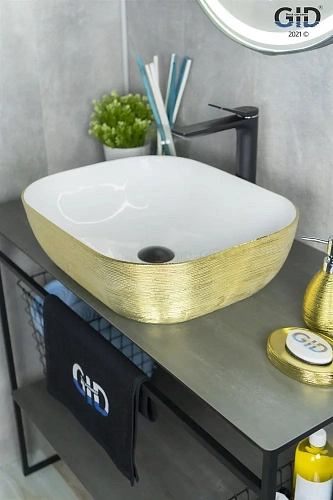 Раковина Gid D1302h130 53325 накладная белая / золото 50x40x14 Раковина Gid D1302h130 53325 накладная белая / золото 50x40x14