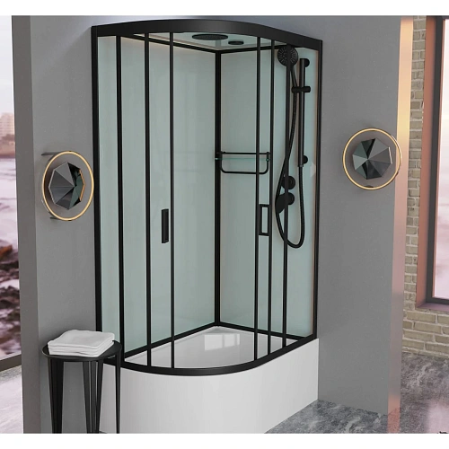 Душевая кабина Frank F412/2R М правосторонняя Black черный профиль матовое стекло 120x80 20076 Душевая кабина Frank F412/2R М правосторонняя Black черный профиль матовое стекло 120x80 20076