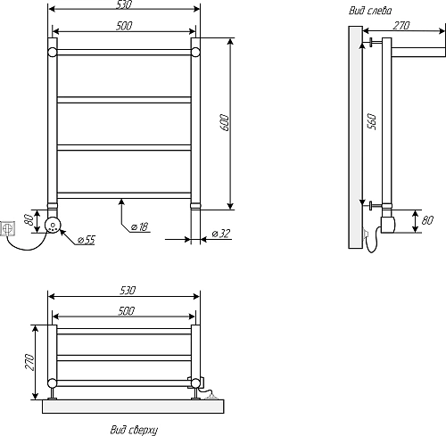 Полотенцесушитель электрический EWRIKA Сафо FP 60х50 L, белый 537370 Полотенцесушитель электрический EWRIKA Сафо FP 60х50 L, белый 537370