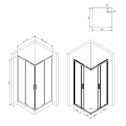 Душевой уголок AM.PM Gem S W93G-403-090BT S Slide 90x90 стекло прозрачное, профиль черный матовый Душевой уголок AM.PM Gem S W93G-403-090BT S Slide 90x90 стекло прозрачное, профиль черный матовый