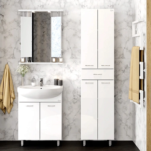 Шкаф-пенал Onika Модерн 46 см 404602 напольный, белый, с бельевой корзиной Шкаф-пенал Onika Модерн 46 см 404602 напольный, белый, с бельевой корзиной