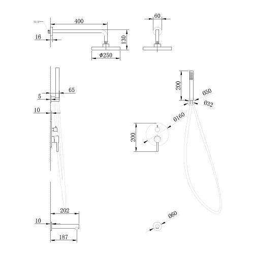 Душевая система ABBER Emotion AF8817G скрытого монтажа с изливом, золото матовое Душевая система ABBER Emotion AF8817G скрытого монтажа с изливом, золото матовое