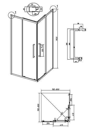 Душевой уголок GROSSMAN Cosmo 300.K33.02.8080.21.02 (80x80x195) квадрат,раздвижн,черн. матов,стекло шиншилла Душевой уголок GROSSMAN Cosmo 300.K33.02.8080.21.02 (80x80x195) квадрат,раздвижн,черн. матов,стекло шиншилла
