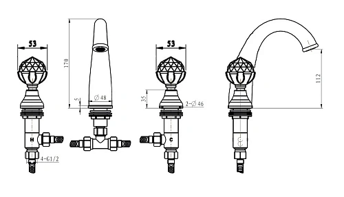 Смеситель для раковины Boheme IMPERIALE Presente 337 на 3 отверстия Смеситель для раковины Boheme IMPERIALE Presente 337 на 3 отверстия