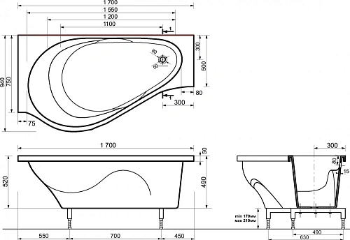 Ванна из искусственного камня Эстет Грация 1700х940 ФР-00000629 левая Ванна из искусственного камня Эстет Грация 1700х940 ФР-00000629 левая