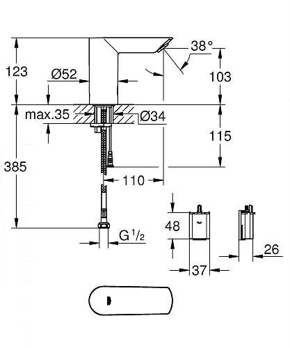 Кран GROHE Bau Cosmopolitan E, без смешивания, хром (36452000) инфракрасный Кран GROHE Bau Cosmopolitan E, без смешивания, хром (36452000) инфракрасный