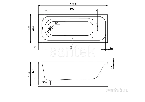 Акриловая ванна Santek Ламма 170х70 прямоугольная 1WH501747 1.WH50.1.747 Акриловая ванна Santek Ламма 170х70 прямоугольная 1WH501747 1.WH50.1.747