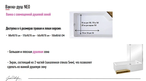 Акриловая ванна Jacob Delafon Bain-Douche Neo 180х90 E6D004L-00 левая Акриловая ванна Jacob Delafon Bain-Douche Neo 180х90 E6D004L-00 левая