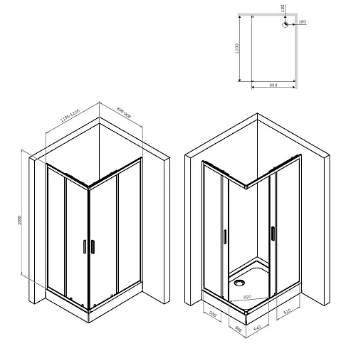Душевой уголок AM.PM Gem S W93G-404-120290-BT S Twin Slide 120x90, профиль черный матовый, стекло прозрачное Душевой уголок AM.PM Gem S W93G-404-120290-BT S Twin Slide 120x90, профиль черный матовый, стекло прозрачное